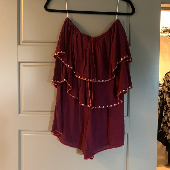 Strapless Flowy Burgundy Romper - Picture 3 of 5